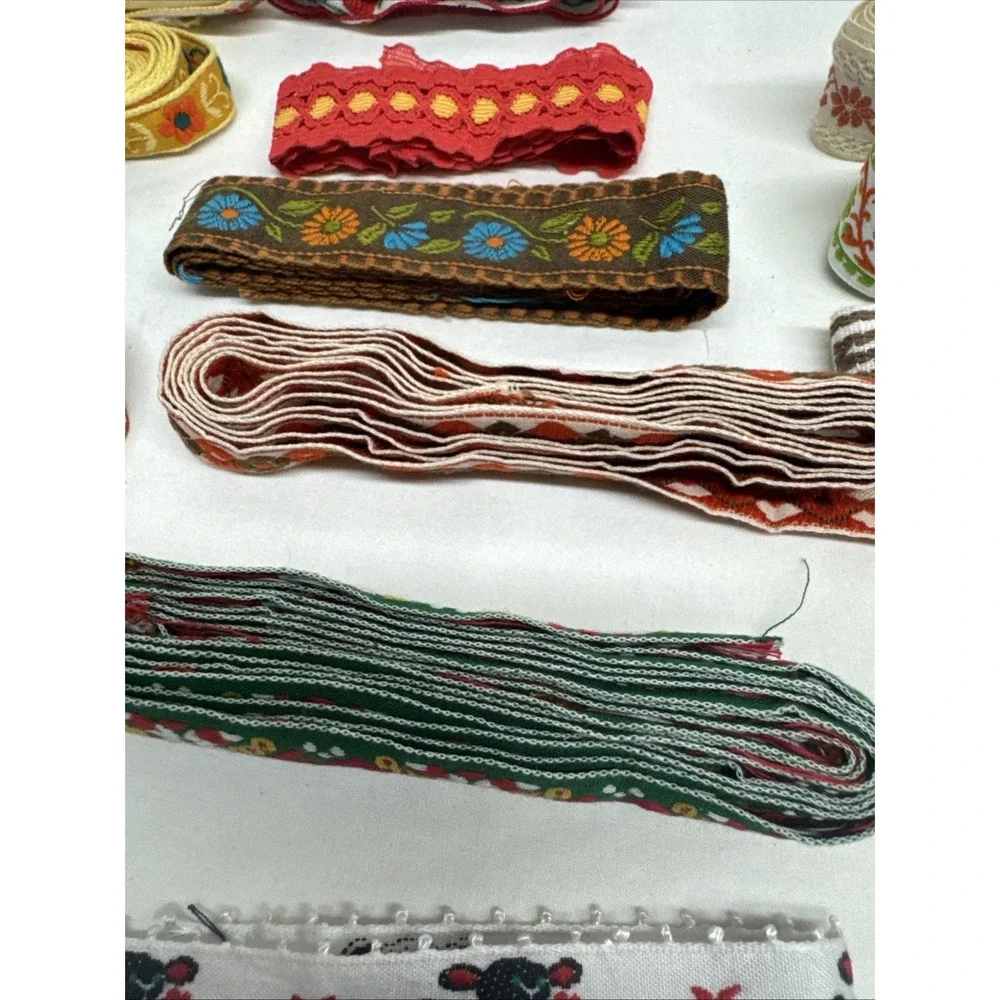 Lot of Vintage Embroidered Ribbon Trim Multi Color Jacquard(?) Sewing Crafts